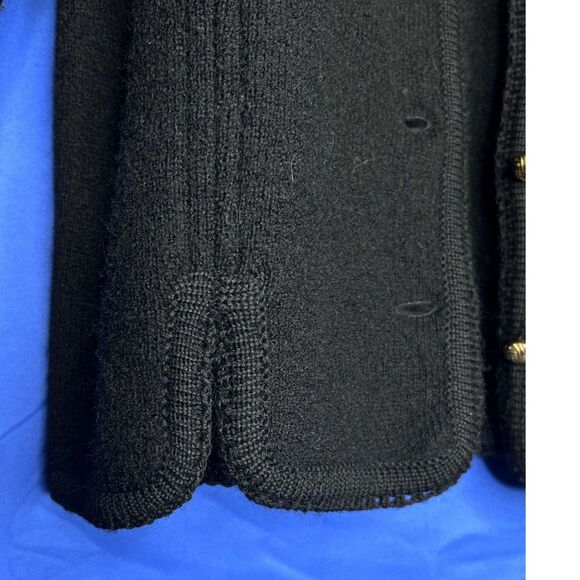 Vintage Womens 100% Wool Tailored Black Chunky Knit 90s Cardigan Quiet Luxury L - Picture 5 of 9
